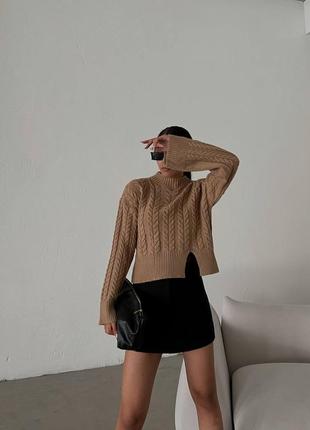 Красивый трендовый теплый свитер вязаный коса1 фото