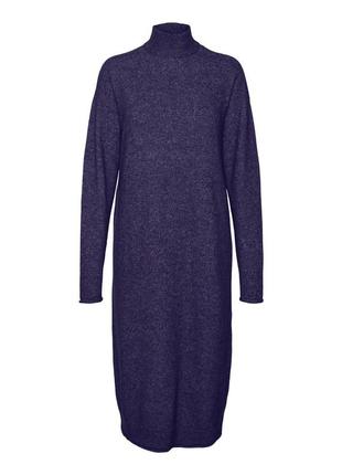 Довга трикотажна, вʼязана сукня-міді в синьому кольорі від данського бренду vero moda6 фото