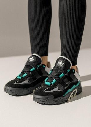Женские кроссовки adidas originals niteball new black green4 фото