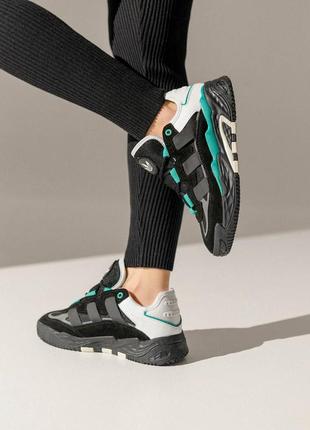 Женские кроссовки adidas originals niteball new black green3 фото