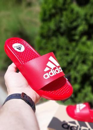 Сланцы женские, мужские adidas, красные (адидас, шлепки, вьетнамки, тапочки, шлепанцы)4 фото