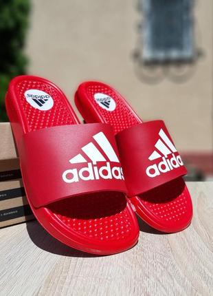 Сланцы женские, мужские adidas, красные (адидас, шлепки, вьетнамки, тапочки, шлепанцы)5 фото