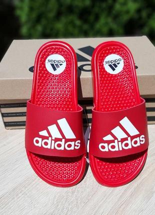 Сланцы женские, мужские adidas, красные (адидас, шлепки, вьетнамки, тапочки, шлепанцы)6 фото