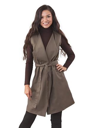 Жилетка жіноча довга з поясом