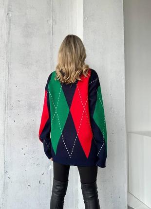 Тёплый вязаный свитер принт ромб8 фото