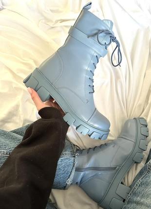 Стильные женские массивные ботинки с кармашками boyfriend boots blue серо-голубые3 фото