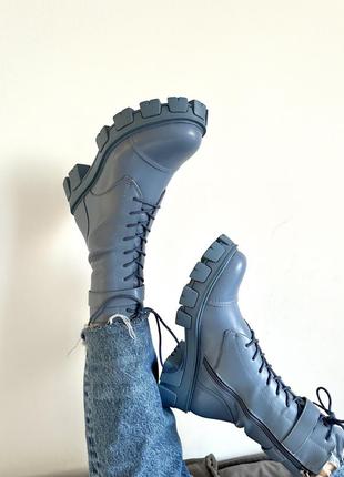 Стильные женские массивные ботинки с кармашками boyfriend boots blue серо-голубые5 фото