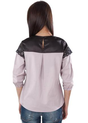 Блузка женская розовая с чёрным кружевом3 фото