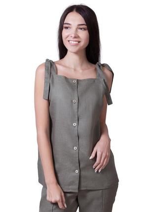 Блуза жіноча оливкова з льону