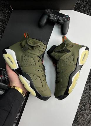 Мужские кроссовки nike air jordan retro 6 x travis scott 'olive'