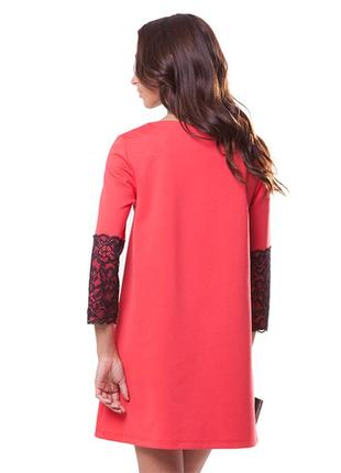 Женская нарядная туника красная с кружевом2 фото