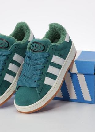 Зимние кроссовки с мехом adidas campus fur green