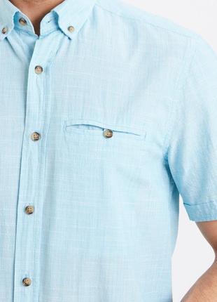 Голубая мужская рубашка lc waikiki / лс вайкики в мелкую белую клетку, с карманом на груди4 фото