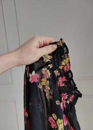 Напівпрозора блуза чорна квітковий принт полупрозрачная черная шифонова блузка цветочный принт4 фото
