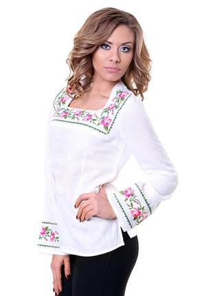 Жіноча біла блуза із льону з вишивкою1 фото