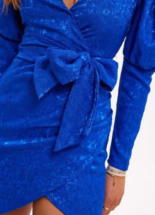 Жіноча вечірня синя коротка міні сукня плаття електрик з довгим рукавом фонарики5 фото