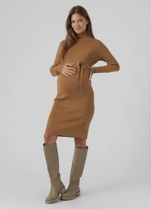 Трикотажна, віскозна сукня в рубчик в коричнево-гірчичному кольорі1 фото