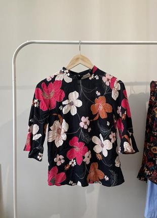 Бавовняна блуза сорочка з квітковим принтом від f&f