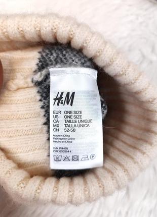 Женская зимняя вязаная шапка с помпоном h&m молочного цвета с орнаментом размер one size7 фото