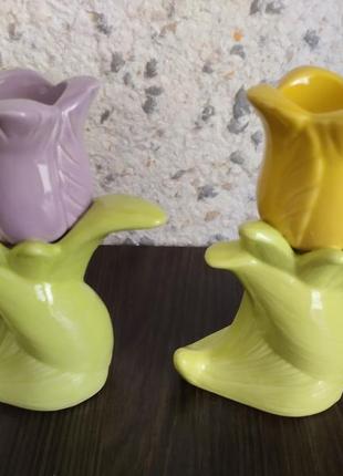 Винтажные голландские подсвечники с тюльпанами керамика