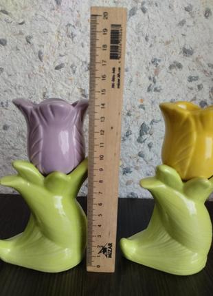 Винтажные голландские подсвечники с тюльпанами керамика