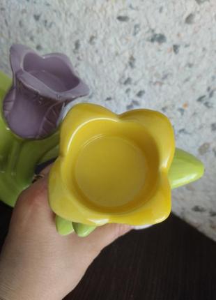 Винтажные голландские подсвечники с тюльпанами керамика