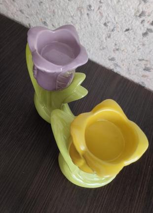 Винтажные голландские подсвечники с тюльпанами керамика