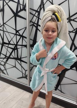Теплый халат травка с эльзой и анной от disney 4-5 лет бирюзовый