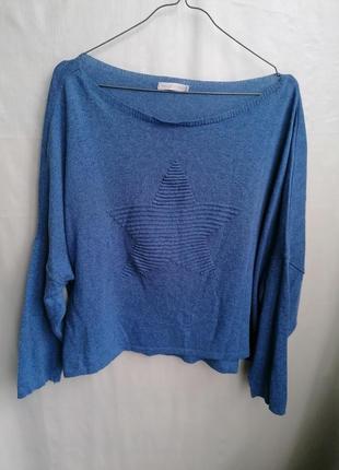 Легкий голубой (синий) свитерок кофта италия оверсайз  (к115)4 фото
