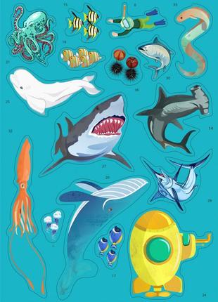 Детская игра с многоразовыми наклейками "подводный мир" (kp-008), 43 наклейки10 фото