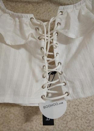 Boohoo стильный женский укороченный топ кроп crop top блуза с зашнуровкой и бардо бренд boohoo, р.uk128 фото