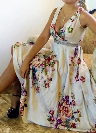 Шовкова сукня  міді в квіти від massimo dutti1 фото