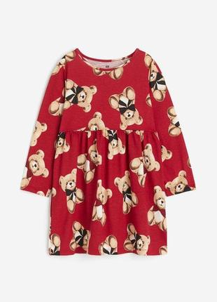 Червона сукня з довгими рукавами/ведмедиками/принт ведмедики на дівчинку 4-6 років h&m