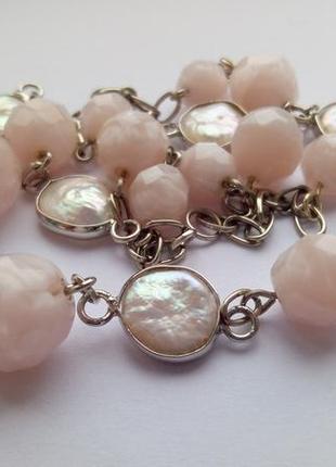 Ожерелье, натуральный барочный жемчуг в оправе безель, ювелирное стекло