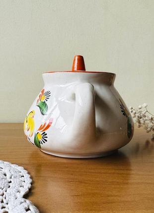 Маленький фарфоровый заварочный чайник, керамический чайник времен ссср с цветочным узором5 фото
