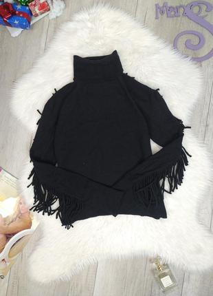 Женский шерстяный свитер kaos короткий чёрный с длинным рукавом воротник стойка размер xs2 фото