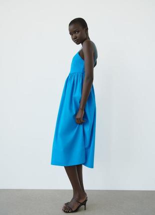 Сукня довжини міді блакитна синя2 фото
