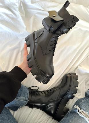 Крутые женские массивные ботинки с карманами boyfriend boots black чёрные8 фото