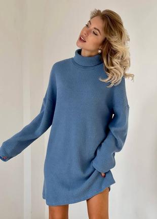 Женский стильный синий теплый мягенький вязаный свитер 20242 фото