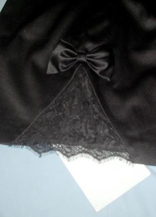 Черная узкая юбка с кружевом и бантиком размер 44 / 10 деловая сексуальная в офис8 фото