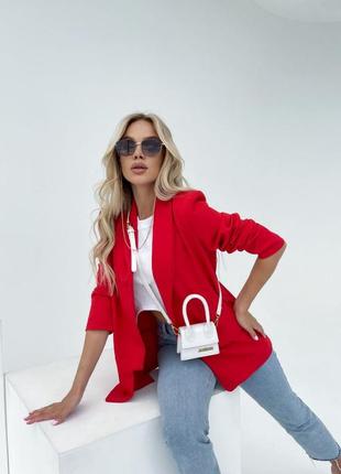 Женский элегантный красный яркий пиджак в деловом стиле3 фото