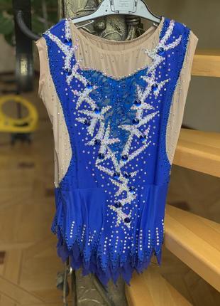 Купальник для художественной гимнастики синий, рост 122-146 см, 7-9 лет, без рукава