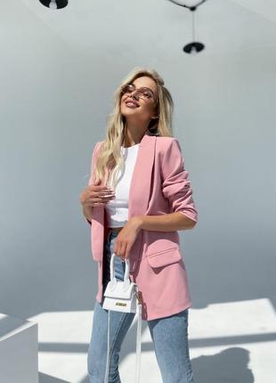 Женский элегантный розовый нежный пиджак в деловом стиле, жакет пудровый2 фото