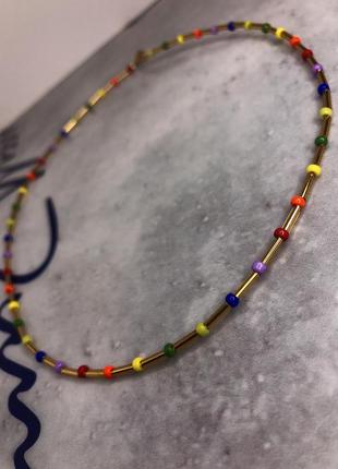 Кольє чокер на шию тонке з бісеру маленьких намистин різнокольорове жіноче дитяче