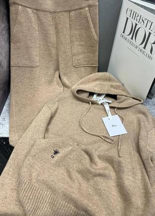 Костюм в стилі dior шерсть 45%, кашемір 40% туніка з капюшоном брюки беж5 фото