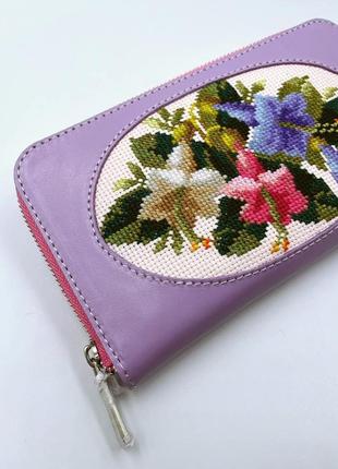 Гаманець, шкіряний гаманець,гаманець з вишивкою, вишитий гаманець,фіолетовий гаманець4 фото