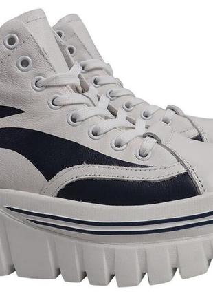 Черевики жіночі з натуральної шкіри, на платформі, на шнурівці, білі, berkonty, 38