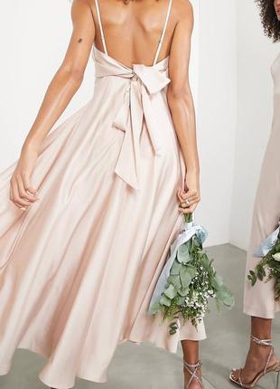 Розовое атласное платье миди с завязкой на спине asos design bridesmaid2 фото