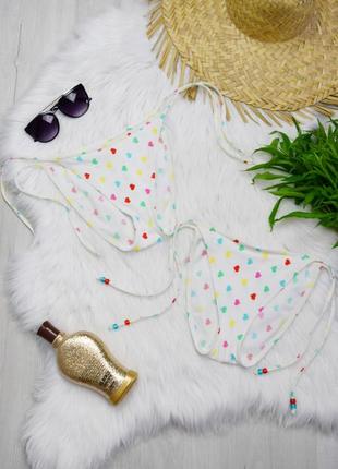 Белые плавки в разноцветное сердечко низ от купальника