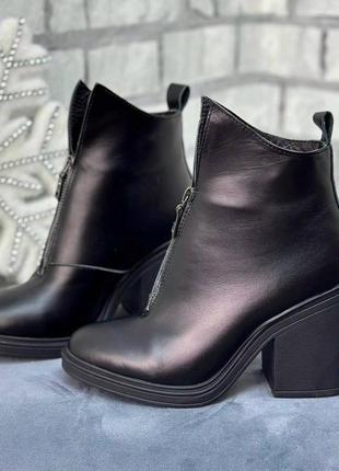 36-41 рр ботинки черные натуральная замша/кожа на каблуке деми/зима